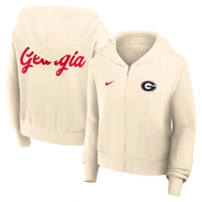 Nike Cream Georgia Bulldogs Cropped Chill Full-zip Hoodie In Brown