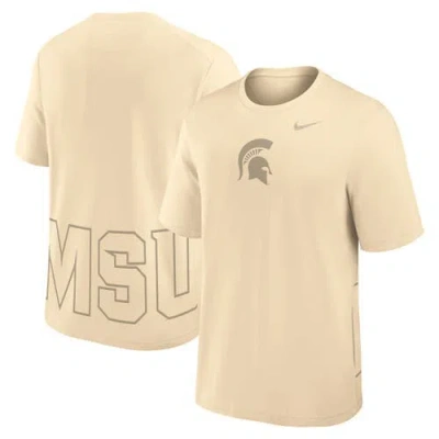 Nike Cream Michigan State Spartans Primary Statement Two-hit Performance T-shirt In Brown