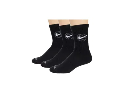 Nike Crew Everyday Bball 3-pair Pack (big Kid/adult) No Show Socks Shoes Black/white: Xl (us Men's Shoe 1