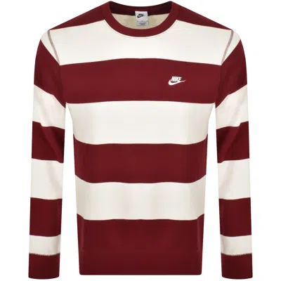 Nike Crew Neck Club Stripe Sweatshirt Red