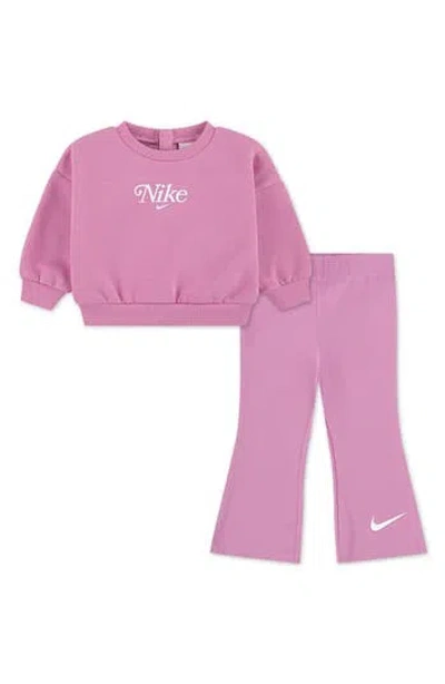 Nike Babies'  Crewneck Sweatshirt & Flared Leggings Set In Pink
