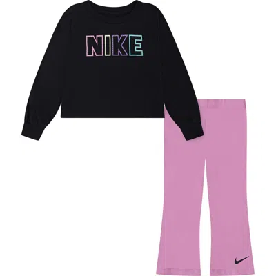 Nike Kids'  Crewneck Sweatshirt & Leggings Set In Black