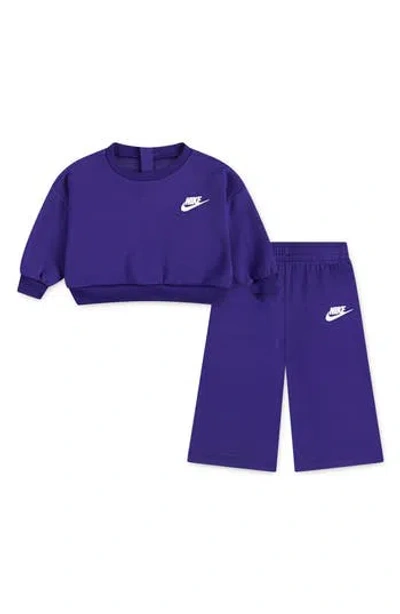 Nike Babies'  Crewneck Sweatshirt & Wide Leg Pants Set In Blue