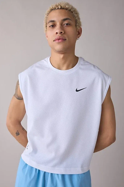 Nike Cropped Mesh Tank Top In White, Men's At Urban Outfitters