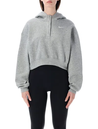 Nike Cropped Oversized Sweatshirt With Button Placket - Size S In Grey