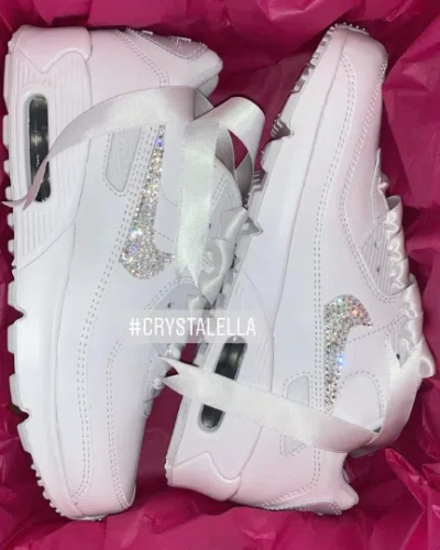 Pre-owned Nike Crystal  Air Max 90's In White With Customised Swarovski Silver Crystals ♡
