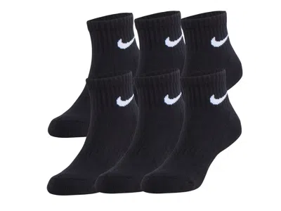 Nike Cushioned Kids' Quarter Ankle Socks 6 Pack In Black