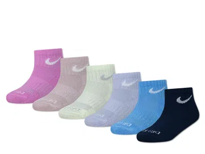 Nike Cushioned Kids' Quarter Ankle Socks 6 Pack In Black/white