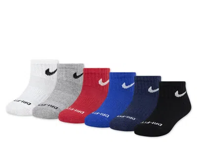Nike Cushioned Kids' Quarter Ankle Socks 6 Pack In Black/white