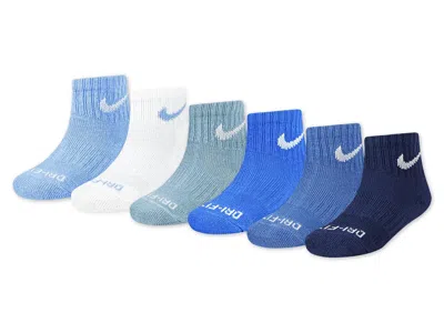 Nike Cushioned Kids' Quarter Ankle Socks 6 Pack In Blue Multicolor