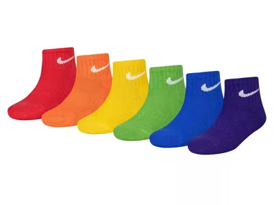 Nike Cushioned Kids' Quarter Ankle Socks 6 Pack In Multicolor Rainbow