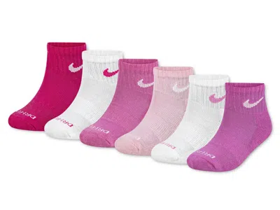Nike Cushioned Kids' Quarter Ankle Socks 6 Pack In Pink/red/white