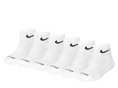 Nike Cushioned Kids' Quarter Ankle Socks 6 Pack In White