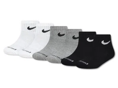 Nike Cushioned Kids' Quarter Ankle Socks 6 Pack In White/grey/black