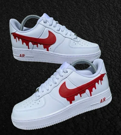 Pre-owned Nike Custom Air Force 1, Custom Red Drip Air Force 1, All Sizes Available