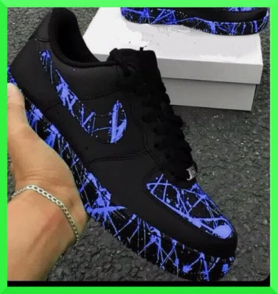 Pre-owned Nike Custom Air Force 1 Purple Splatter Black Low/air Force Custom Sneaker In Box