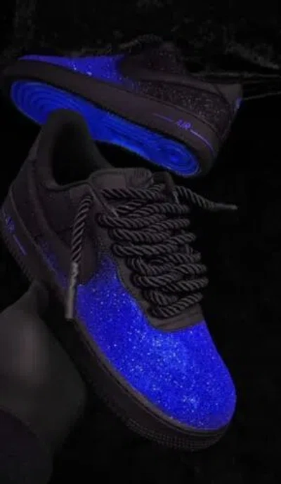 Pre-owned Nike Custom Air Force 1,blue Bottom Black Glitter Air Force 1,please Read Description