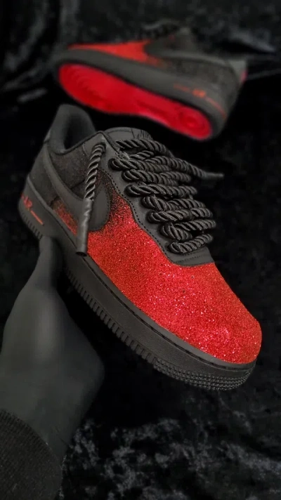 Pre-owned Nike Custom Air Force 1,red/black Glitter Air Force 1, Please Read Description