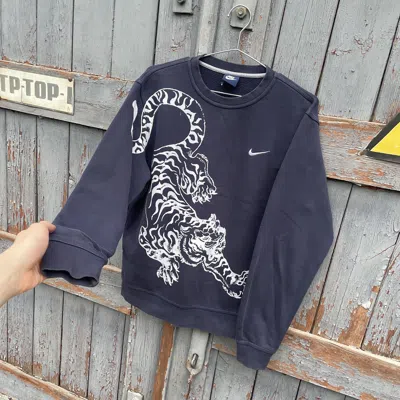 Pre-owned Nike Custom  Tiger Sweatshirt Reworked 1of1 Grunge Y2k In Blue