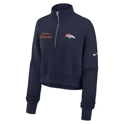Nike Denver Broncos Phoenix  Women's Nfl Cropped 1/4-zip Crew In Blue