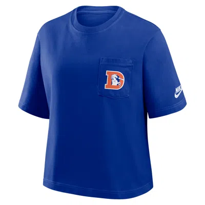 Nike Denver Broncos Rewind Pocket Boxy  Women's Nfl T-shirt In Blue