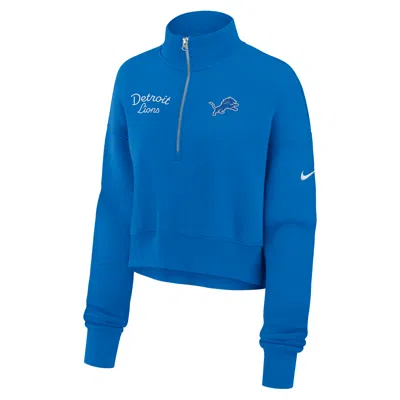 Nike Detroit Lions Phoenix  Women's Nfl Cropped 1/4-zip Crew In Blue