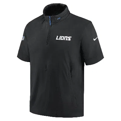 Nike Detroit Lions Sideline Coach  Men's Nfl 1/2-zip Short-sleeve Hooded Jacket In Black
