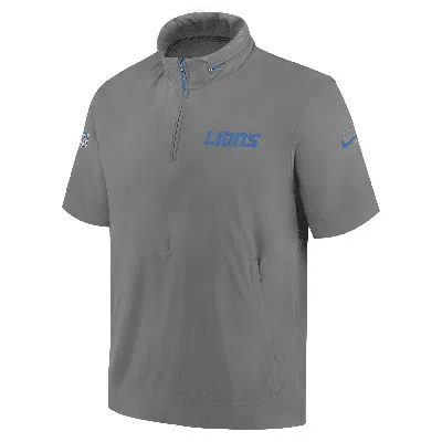 Nike Detroit Lions Sideline Coach  Men's Nfl 1/2-zip Short-sleeve Hooded Jacket In Gray