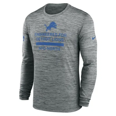 Nike Detroit Lions Sideline Team Issue Velocity  Men's Dri-fit Nfl Long-sleeve T-shirt In Gray