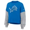 Nike Blue Detroit Lions Oversized Color-block Pullover Sweatshirt In Blue