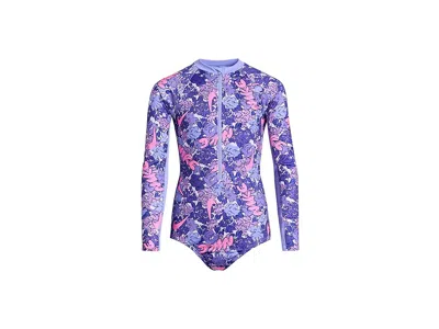 Nike Doodle Logo Long Sleeve One Piece (little Kid/big Kid) Girl's Swimsuits One Piece Light Thistle : Xs