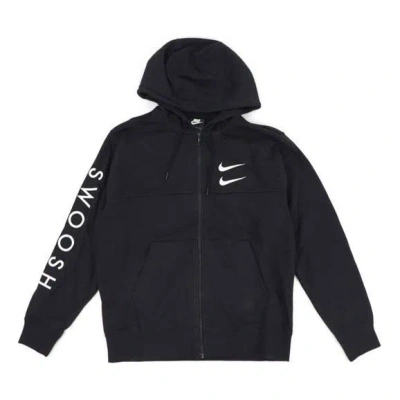 Nike Double Hook Embroidered Zipper Sport Hooded Jacket Men 'black White' In Blue