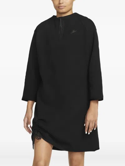 Nike Drawstring Fleece Mini Dress In Black