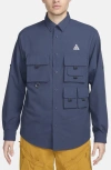 Nike Dri-fit Acg Uv Devastation Performance Button-up Trail Shirt In Thunder Blue/ Summit White