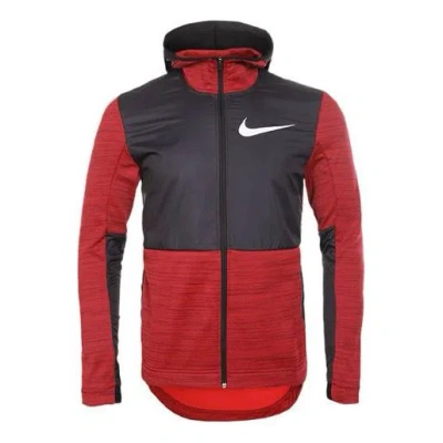 Nike Dri-fit Basketball Sports Splicing Fleece Lined Knit Hooded Jacket Red