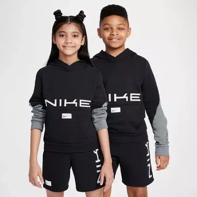 Nike Dri-fit Big Kid Unisex Long Sleeve Fleece Active Hoodie In Black