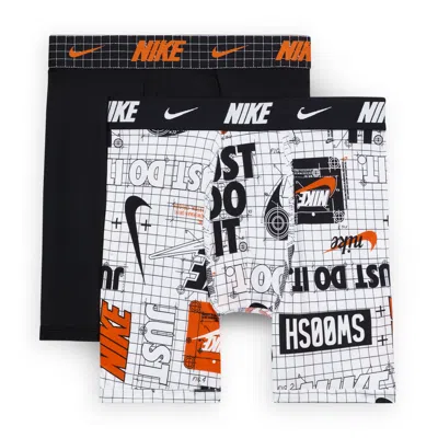 Nike Dri-fit Big Kids' Printed Long Boxer Briefs (2-pack) In Black/white