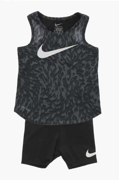 Nike Dri-fit Biker Shorts And Tank Top Set In Gray