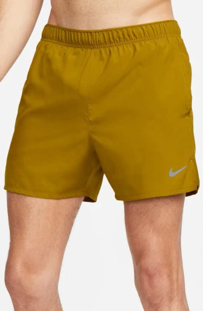Nike Dri-fit Challenger 5-inch Brief Lined Shorts In Bronzine/ Bronzine/ Black