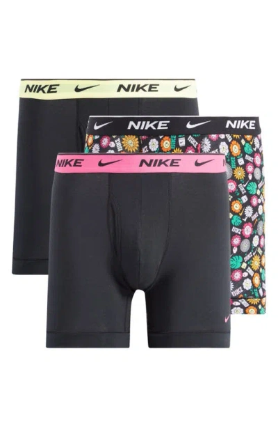 Nike Dri-fit Essential Assorted 3-pack Stretch Cotton Boxer Briefs In Awe Floral/ Black / Orange