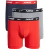 Nike Dri-fit Essential Assorted 3-pack Stretch Cotton Boxer Briefs In Obsidian/cool Grey