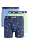 Nike Dri-fit Essential 3-pack Stretch Cotton Boxer Briefs In Vibe Swoosh Print/ Blue