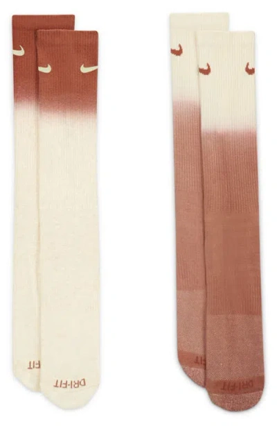 Nike Dri-fit Everyday Plus Assorted 2-pack Cushioned Crew Socks In Brown Multi