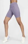 Nike Women's Go Firm-support High-waisted 8" Biker Shorts With Pockets In Daybreak/black
