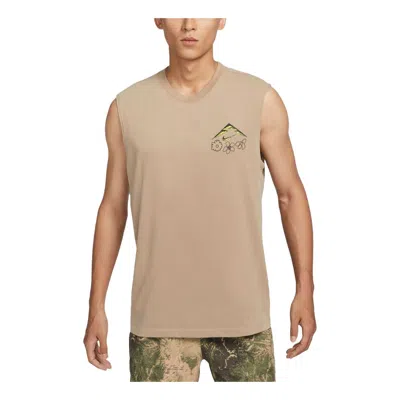 Nike Dri-fit Graphic Running Tank Asia Sizing 'khaki' In Brown