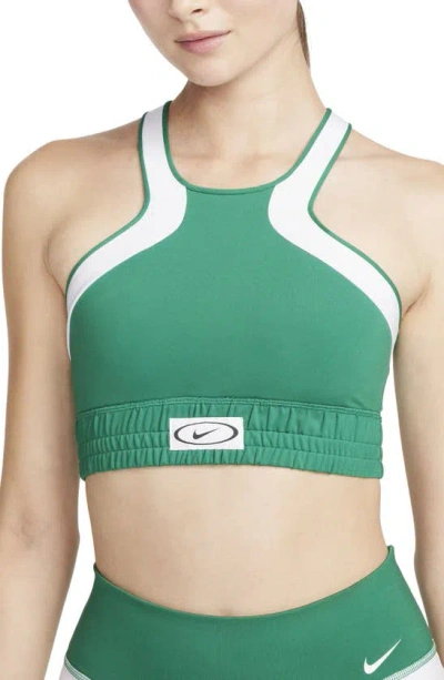 Nike Women's High Neck Medium-support Lightly Lined Colour-block Sports Bra In Green