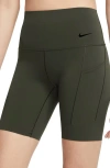 Nike Women's Universa Medium-support High-waisted 8" Biker Shorts With Pockets In Cargo Khaki/black