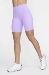Nike Women's Universa Medium-support High-waisted 8" Biker Shorts With Pockets In Lilac Bloom/black