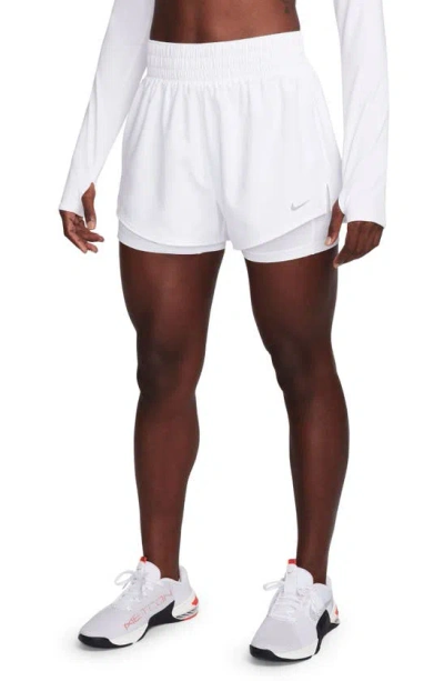Nike Women's One Dri-fit High-waisted 3" 2-in-1 Shorts In White/ Reflective Silver