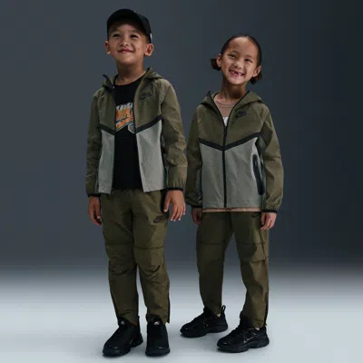 Nike Dri-fit Little Kids' 2-piece Full-zip Tech Woven Set In Brown